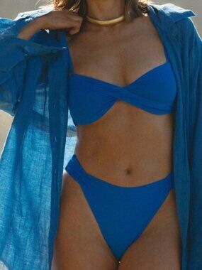 NWT Tan+Lines Riviera Bikini Set – Romi Top + High-Rise Bottoms (Cobalt Blue)